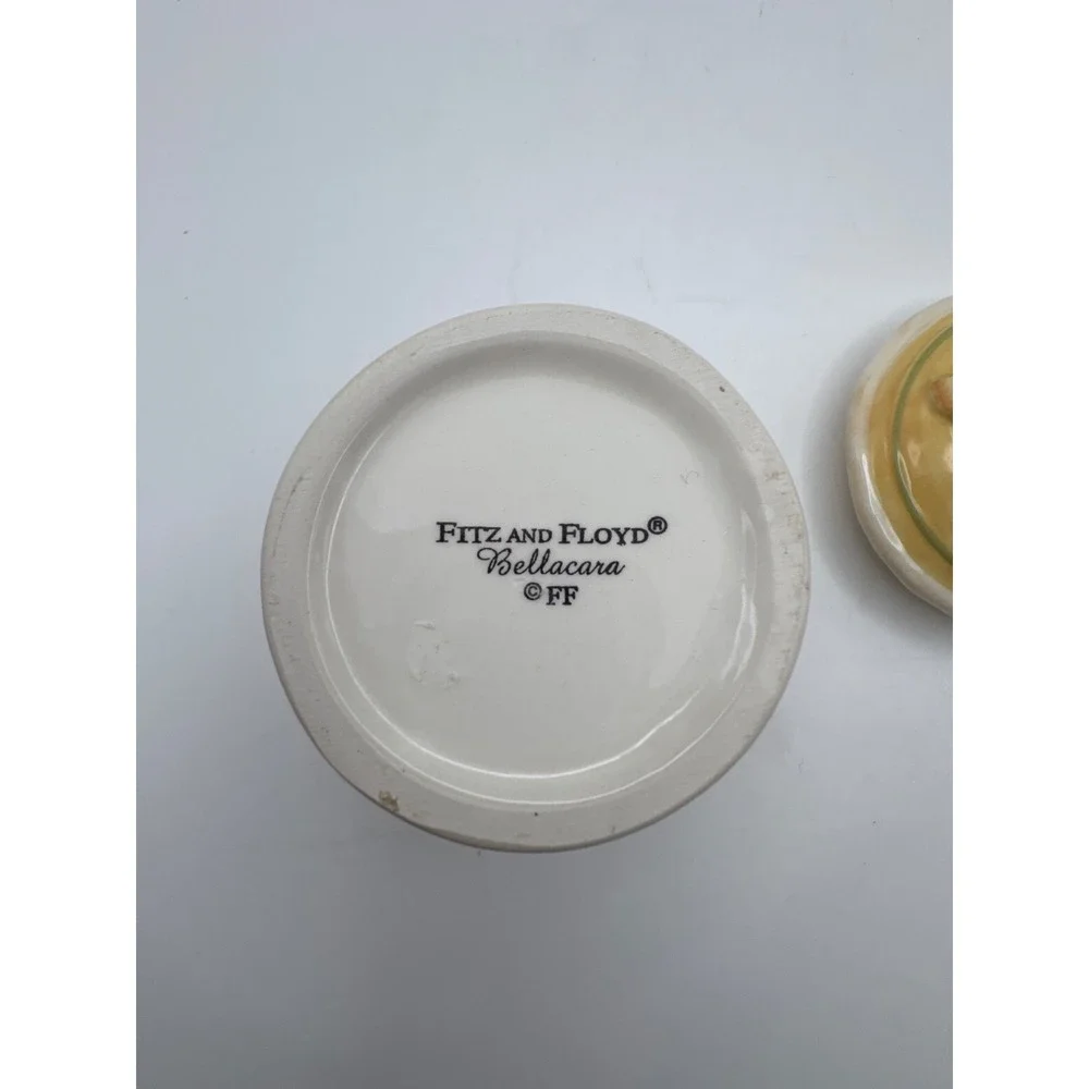 Fitz & Floyd Bellacara Sugar Bowl or Condiment Jar w Bird Lid Yellow‎ HTF